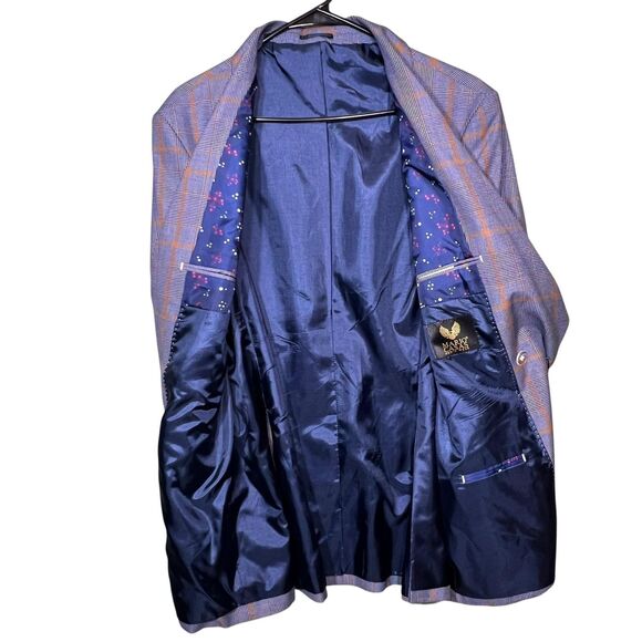 Mario Casas Suit Mens 54 Wool Blue Plaid Blazer Pants Set Super 200s Italy - Picture 3 of 14